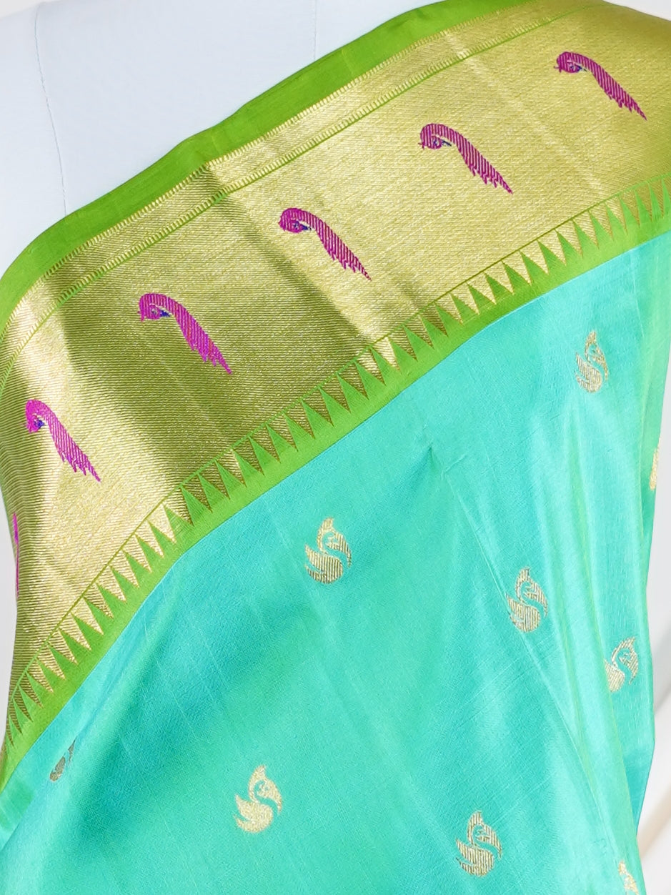 Venkatagiri Silk Green 100% Pure Silk  - Manoranjitham Weaves - Handloom Store