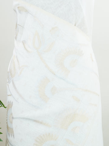 Cotton This Linen Cotton saree in cream glows softly with golden floral zari weaves.br
Borderless and fluid, it brings a refined simplicity to festive dressing.br
Woven in Varanasi, the fine zari adds just the right touch of shimmer.br
A graceful blend of comfort, elegance, and tradition.br
#LinenCottonSaree #ZariWeaves #BorderlessBeauty #VaranasiHandloom #ManoranjithamSarees Gauri - Cream Handloom Cotton Saree - Manoranjitham Weaves - Handloom Store