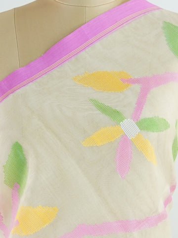 Cotton Woven with care in the looms of West Bengal, this 100% pure cotton saree blends everyday comfort with understated elegance. Fine zari floral designs shimmer softly against the breathable fabric, while the small border adds a touch of refinement. Lightweight and timeless, it’s perfect for summer gatherings and quiet celebrations Kedara - Handloom Cotton Saree - Manoranjitham Weaves - Handloom Store