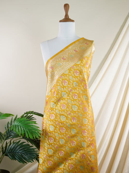 Katan Mustard Yellow 100% Pure Katan Silk - Manoranjitham Weaves - Handloom Store