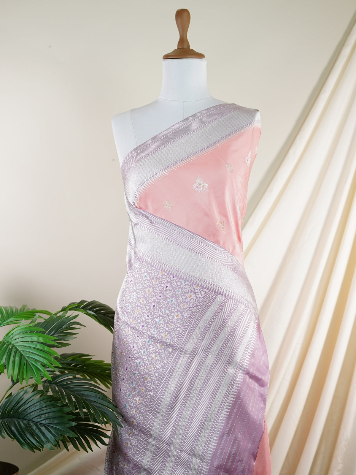 Katan Salmon rose 100% Pure Katan Silk - Manoranjitham Weaves - Handloom Store