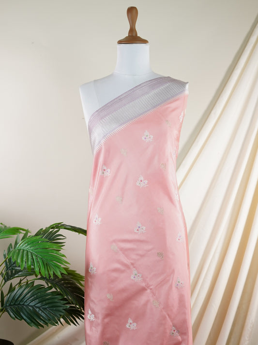 Katan Salmon rose 100% Pure Katan Silk - Manoranjitham Weaves - Handloom Store