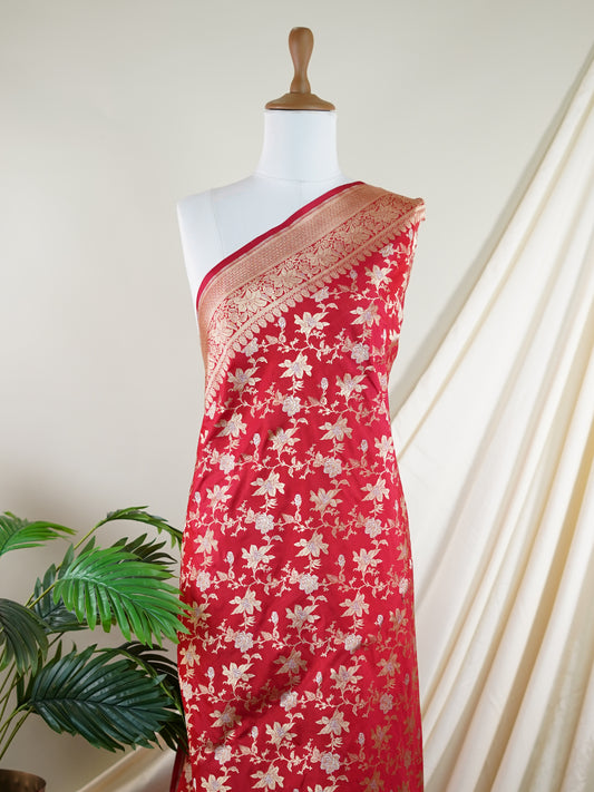 Katan Red 100% Pure Katan Silk - Manoranjitham Weaves - Handloom Store