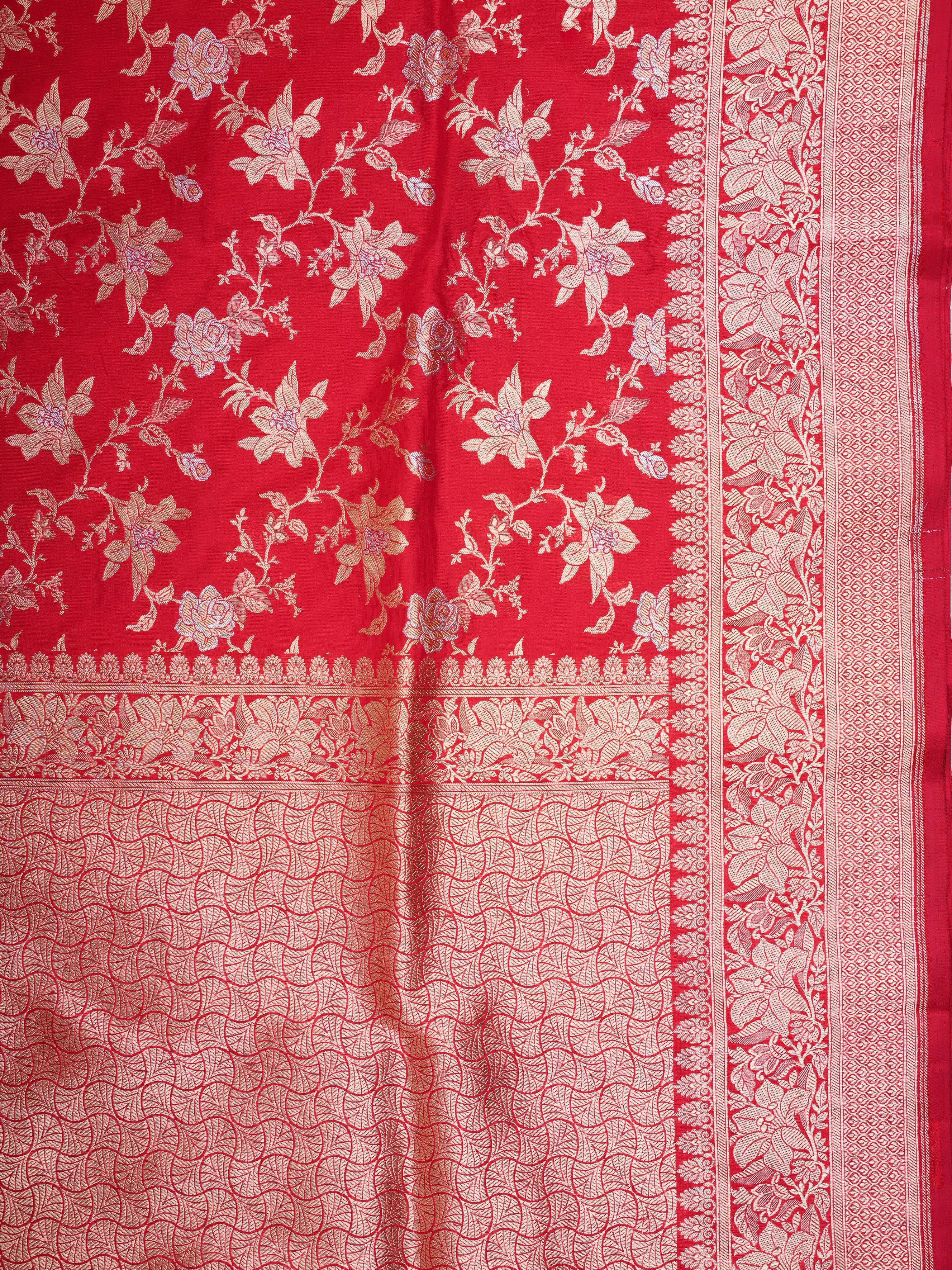 Katan Red 100% Pure Katan Silk - Manoranjitham Weaves - Handloom Store