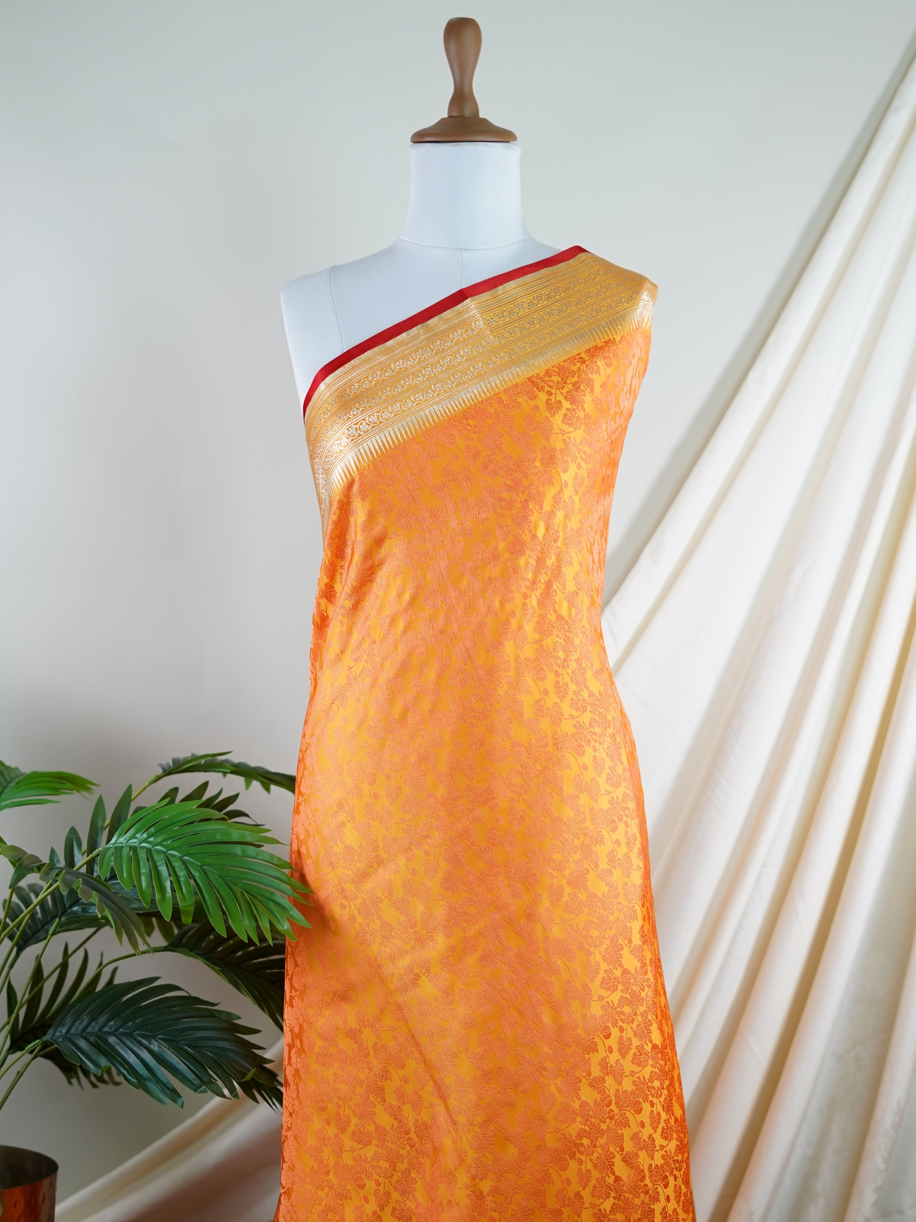 Katan Yellow 100% Pure Katan Silk - Manoranjitham Weaves - Handloom Store