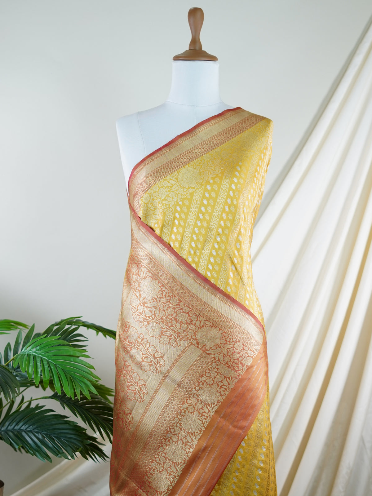 Katan Yellow 100% Pure Katan Silk - Manoranjitham Weaves - Handloom Store