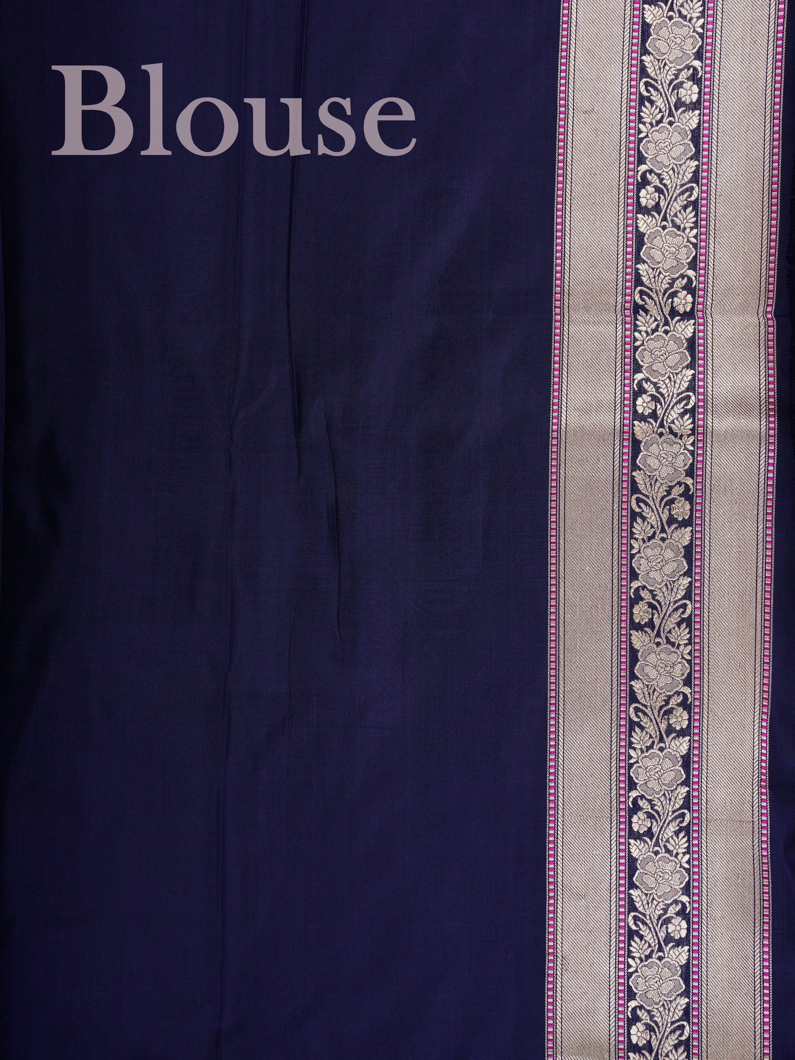 Katan Navy Blue 100% Pure Katan Silk - Manoranjitham Weaves - Handloom Store