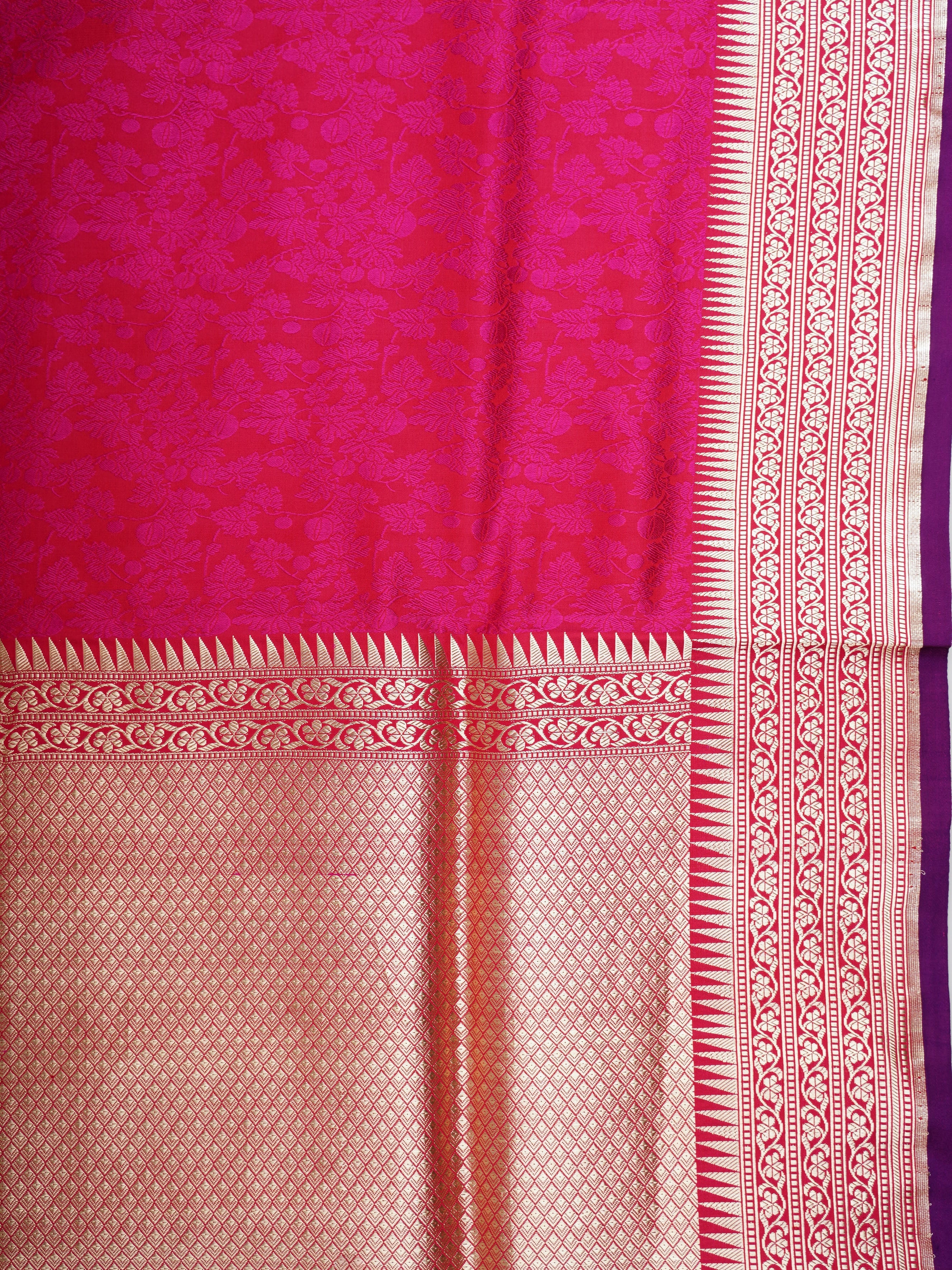 Katan Magenta 100% Pure Katan Silk - Manoranjitham Weaves - Handloom Store