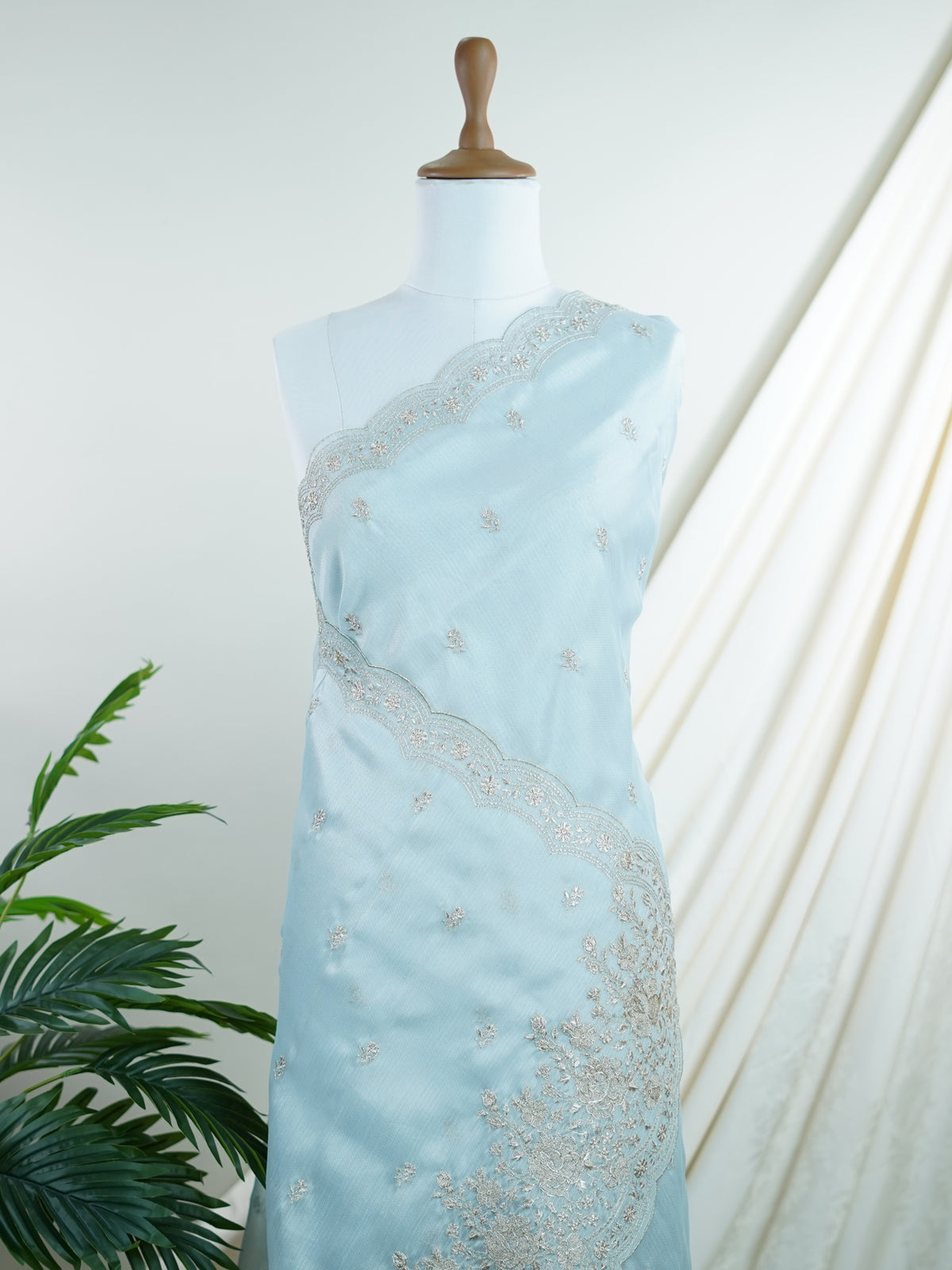 Katan Powder Blue 100% Pure Tissue - Manoranjitham Weaves - Handloom Store