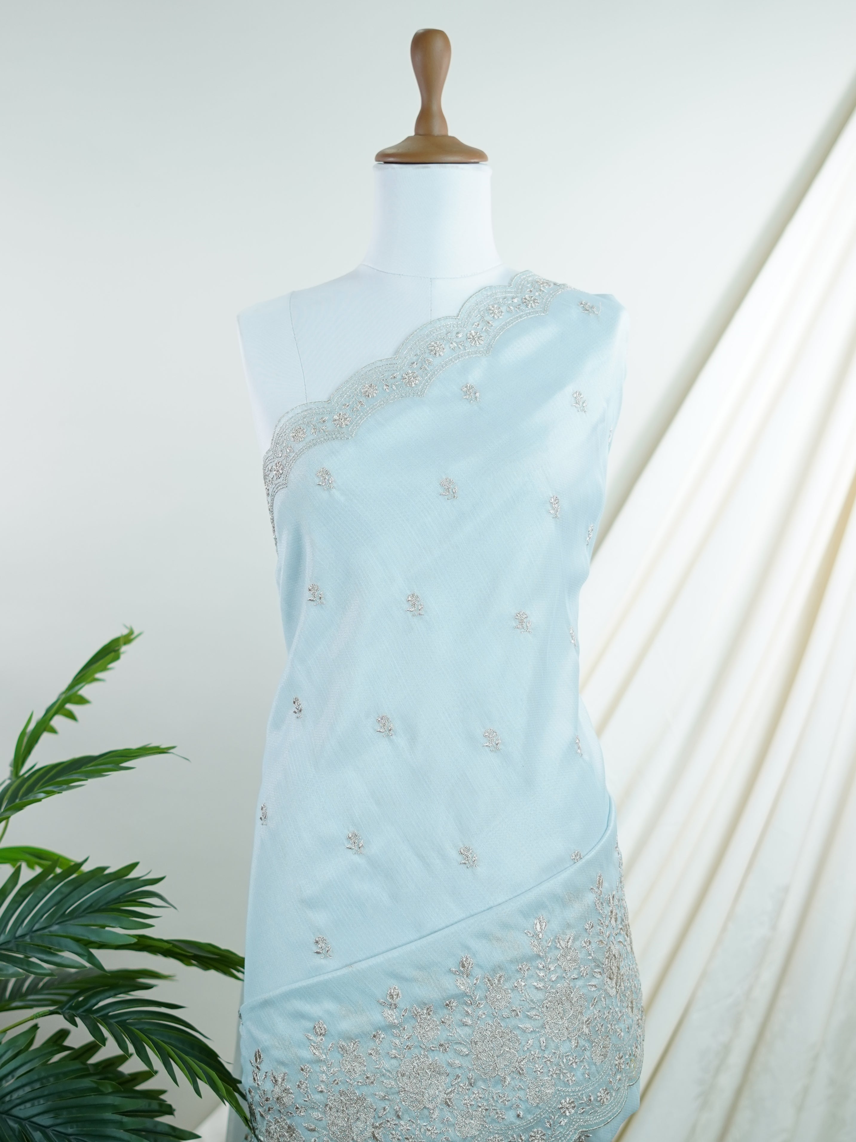 Katan Powder Blue 100% Pure Tissue - Manoranjitham Weaves - Handloom Store