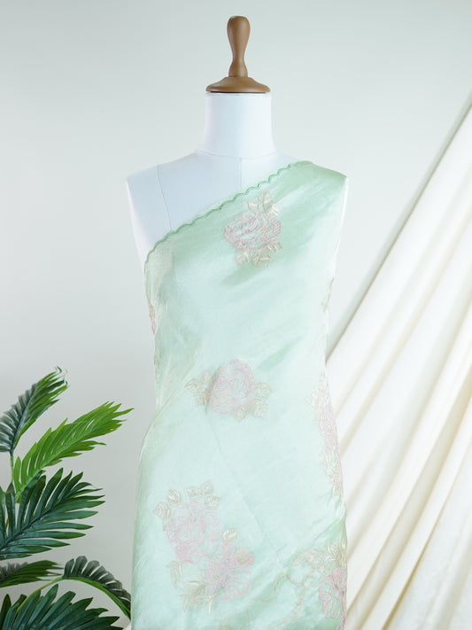 Katan Pista Green 100% Pure Tissue - Manoranjitham Weaves - Handloom Store