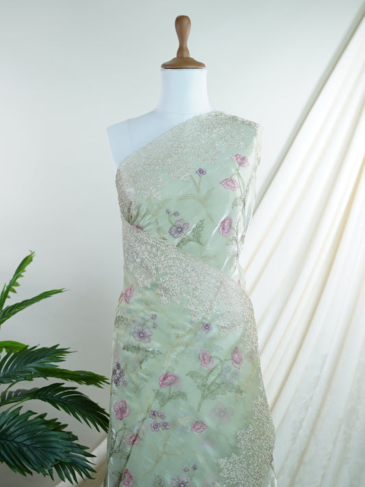 Katan Green 100% Pure Tissue - Manoranjitham Weaves - Handloom Store