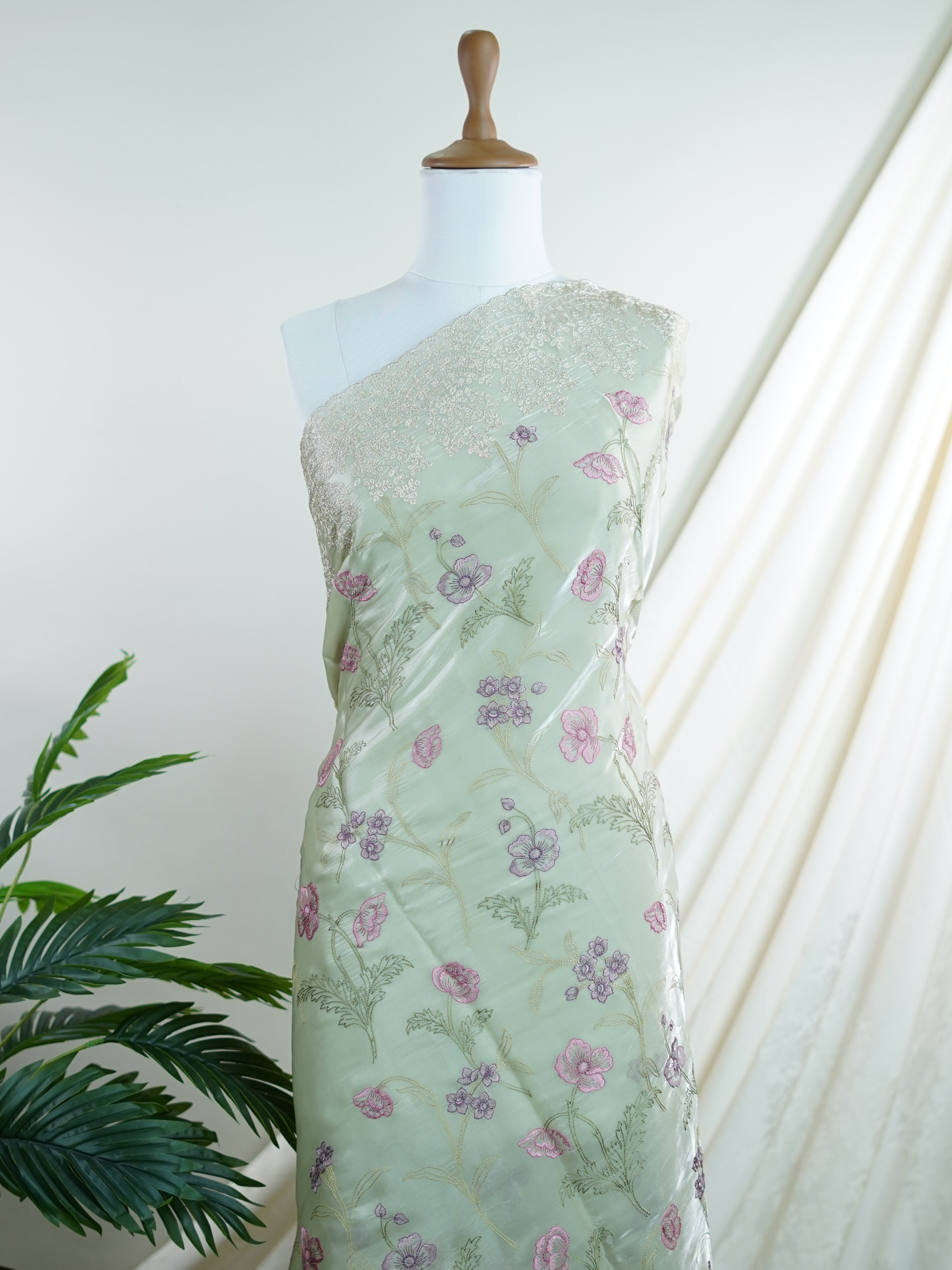 Katan Green 100% Pure Tissue - Manoranjitham Weaves - Handloom Store