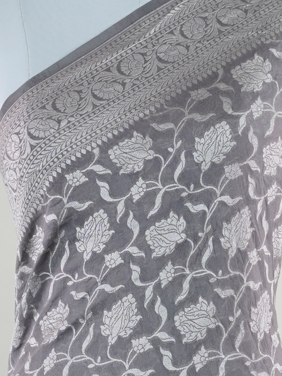 Katan Grey Georgette - Manoranjitham Weaves - Handloom Store