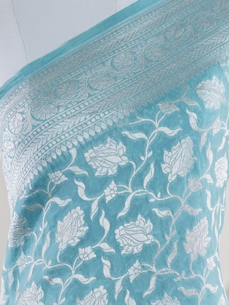 Katan Blue Georgette - Manoranjitham Weaves - Handloom Store