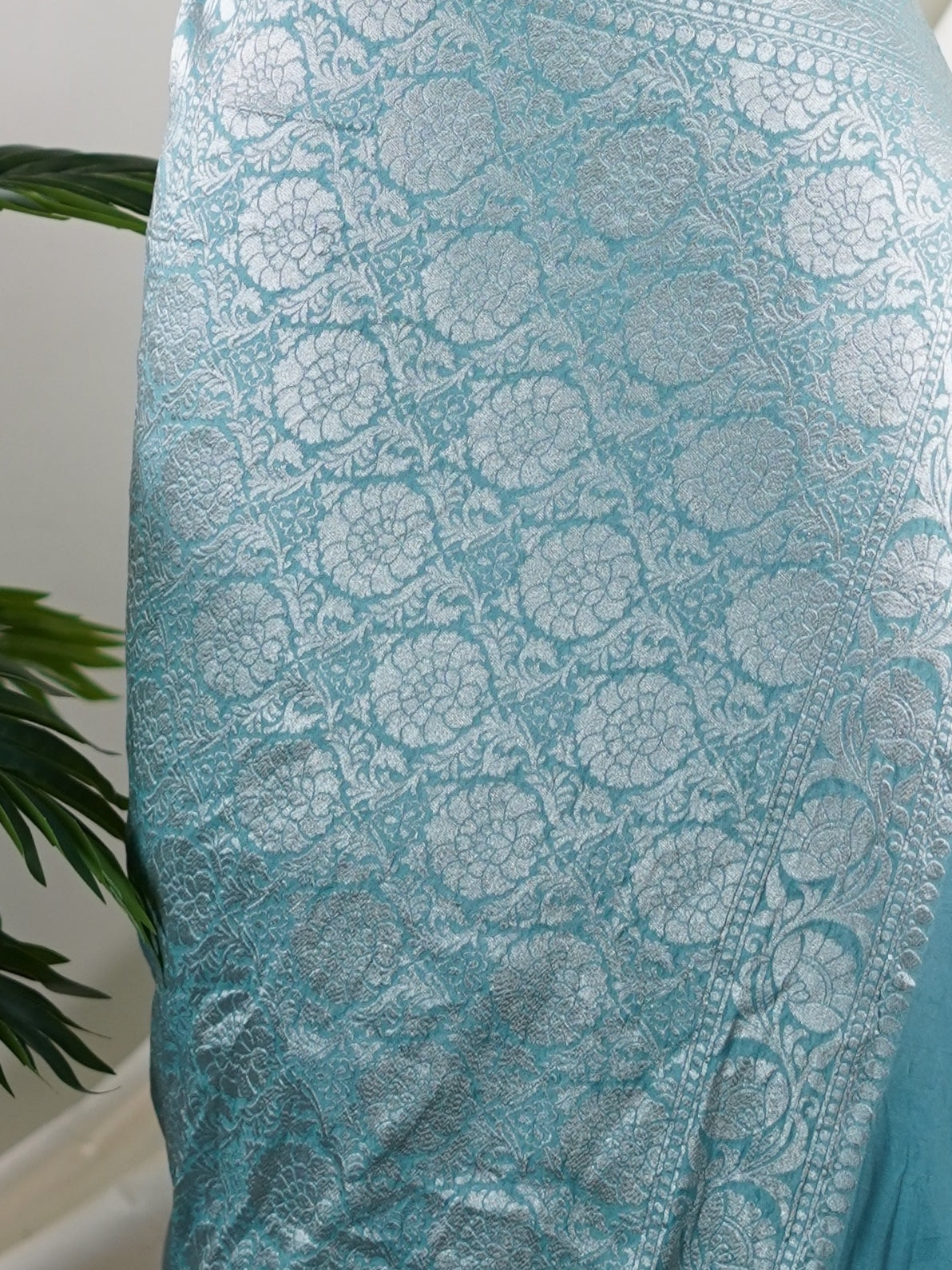 Katan Blue Georgette - Manoranjitham Weaves - Handloom Store