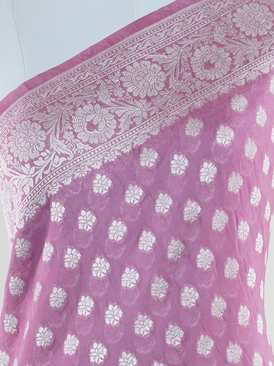 Katan Pink Georgette - Manoranjitham Weaves - Handloom Store