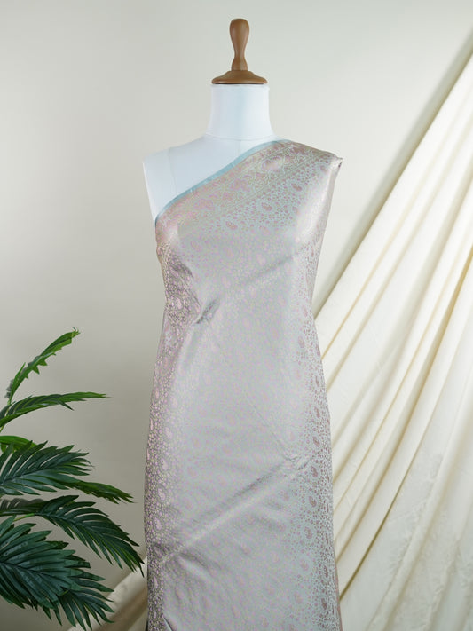 Katan Grey Semi Mushru - Manoranjitham Weaves - Handloom Store