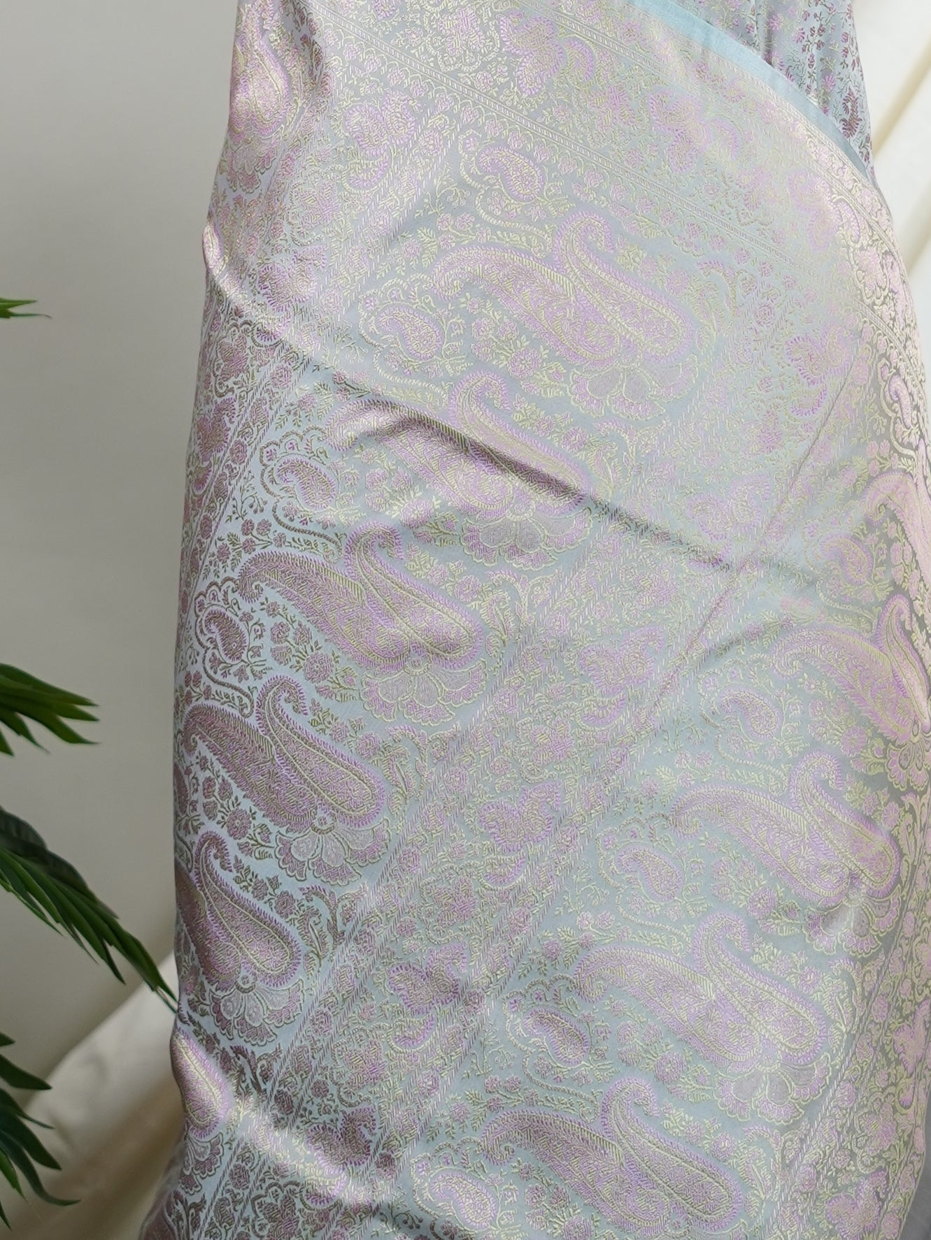 Katan Grey Semi Mushru - Manoranjitham Weaves - Handloom Store