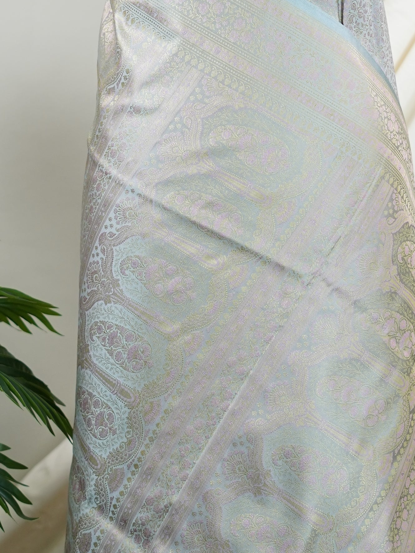 Katan Grey Semi Mushru - Manoranjitham Weaves - Handloom Store