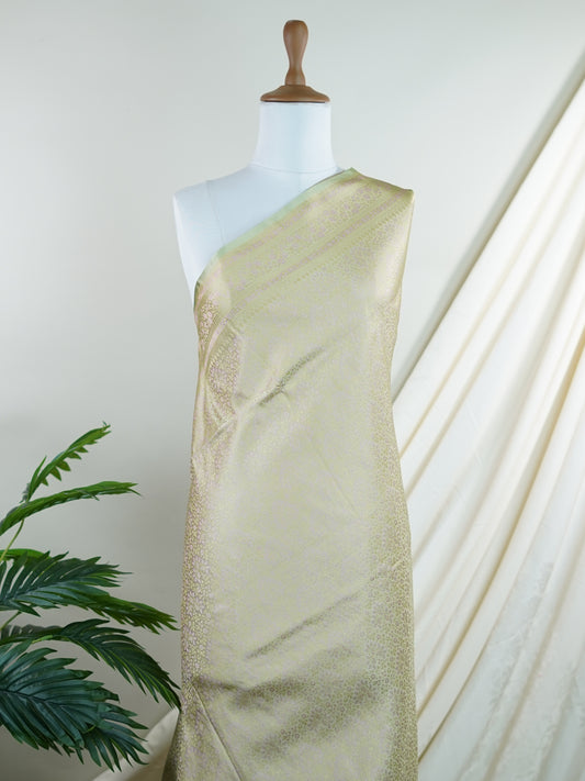 Katan Pista Green Semi Mushru - Manoranjitham Weaves - Handloom Store