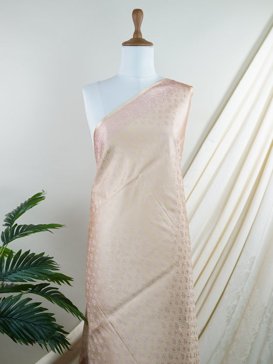 Katan Cream Semi Mushru - Manoranjitham Weaves - Handloom Store