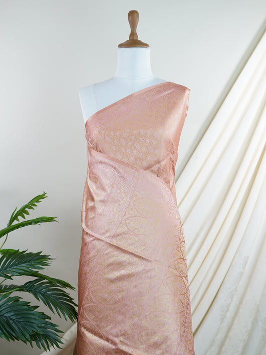 Katan Peach Semi Mushru - Manoranjitham Weaves - Handloom Store