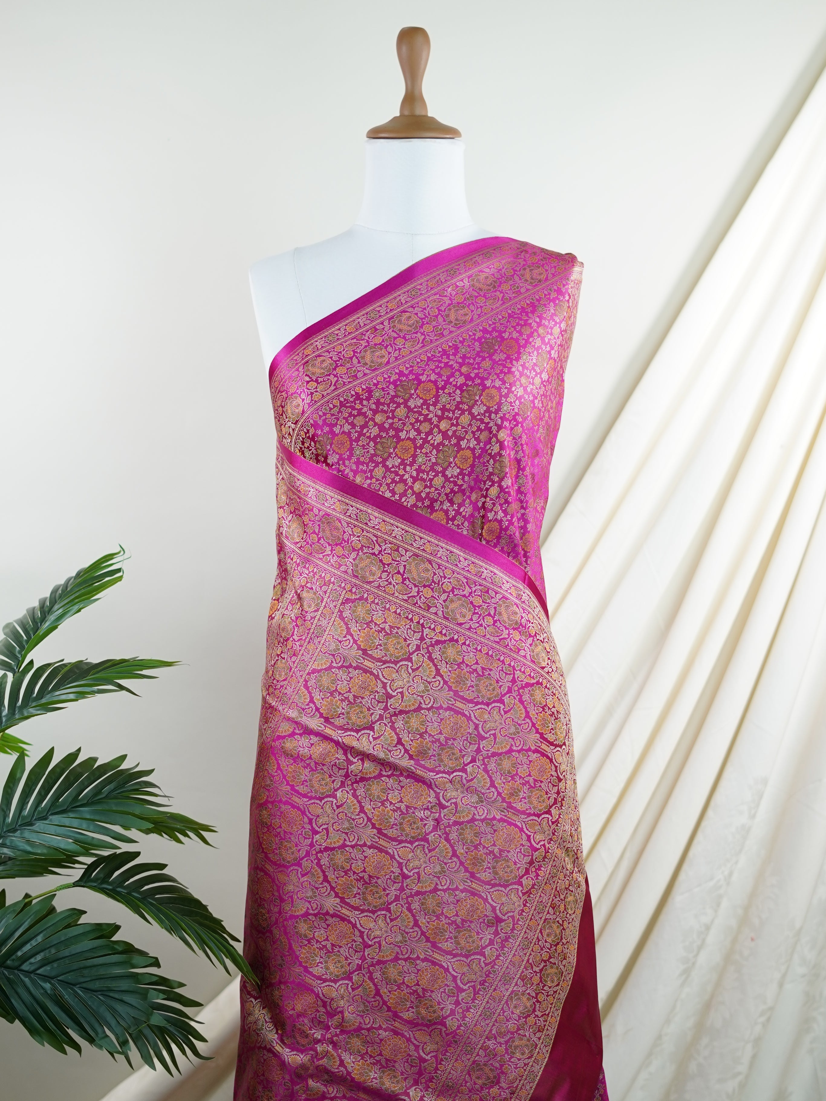 Katan Pink Semi Mushru - Manoranjitham Weaves - Handloom Store