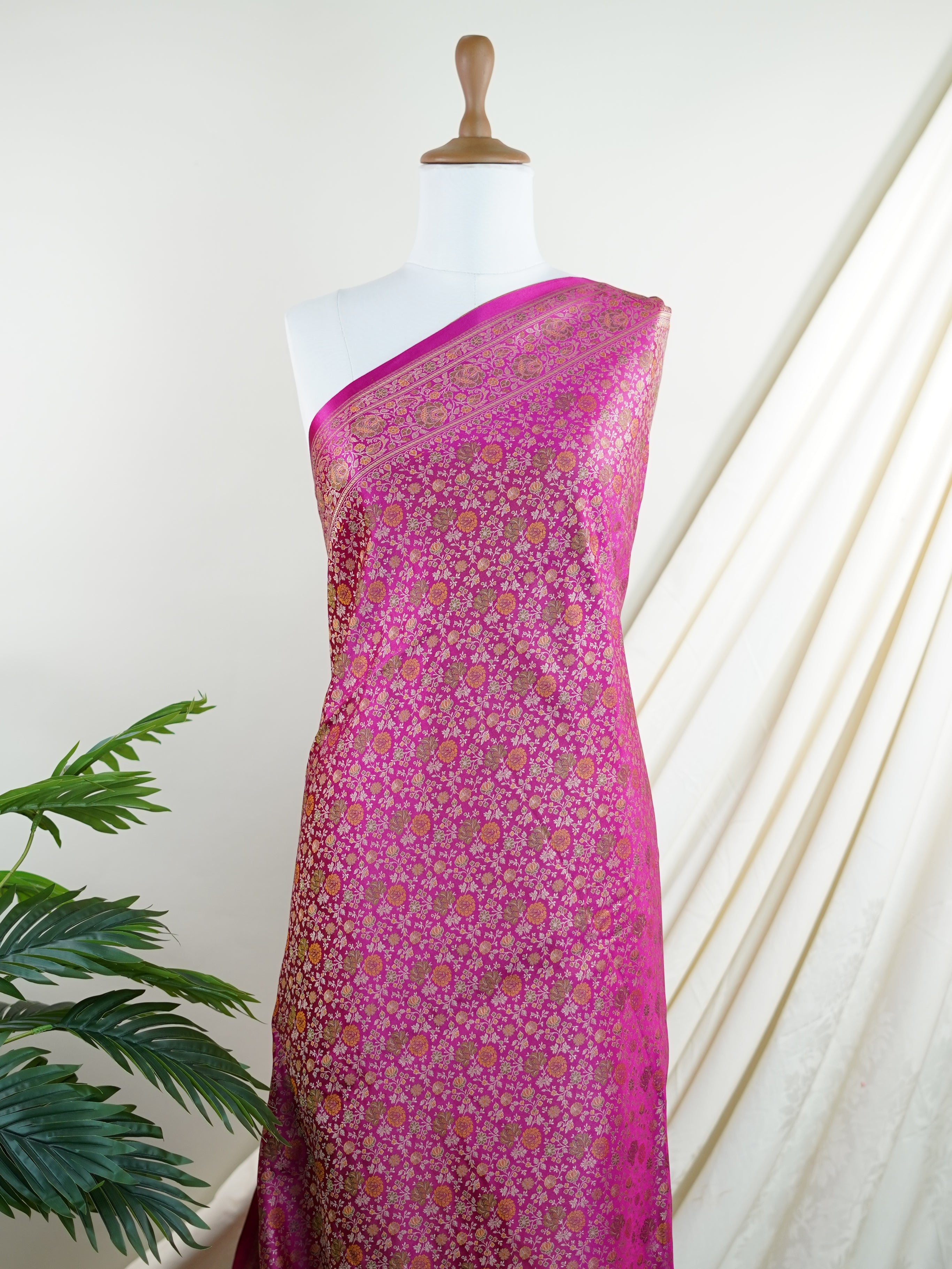 Katan Pink Semi Mushru - Manoranjitham Weaves - Handloom Store