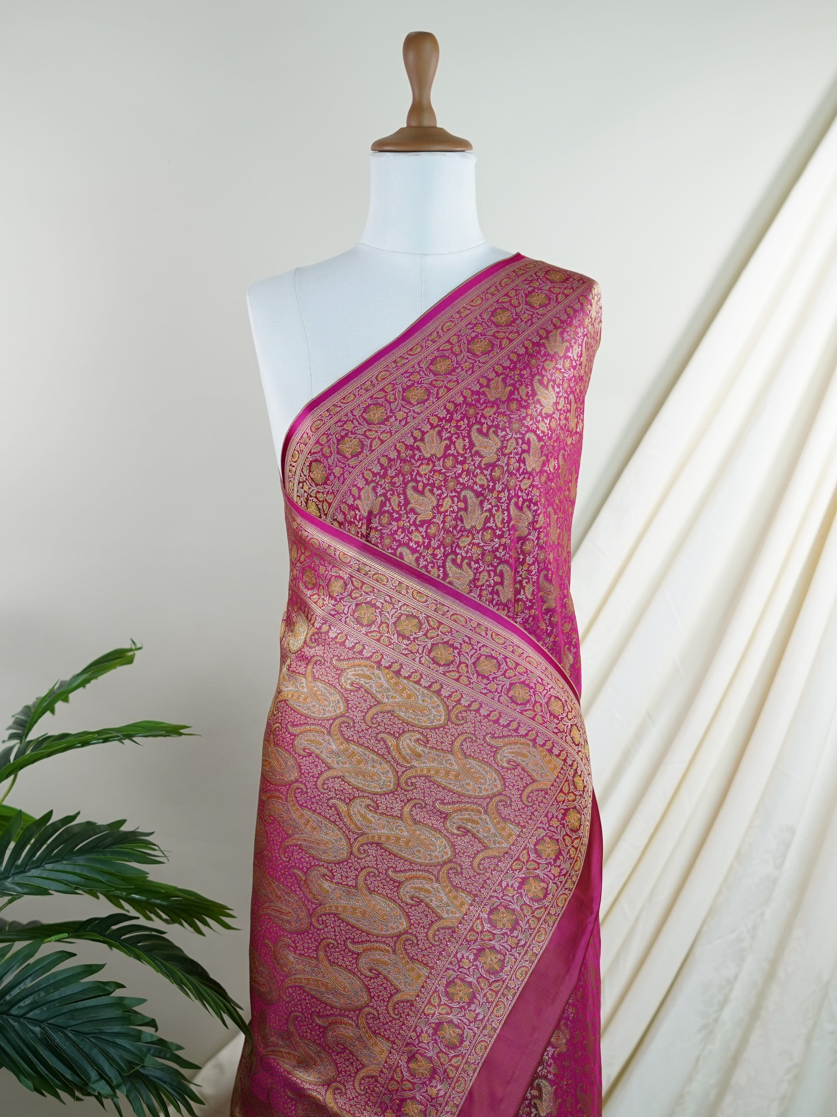 Katan Pink Semi Mushru - Manoranjitham Weaves - Handloom Store