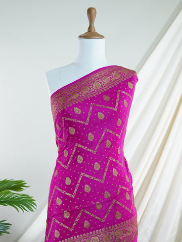 Crepe Woven in the historic city of Varanasi, this 100% pure crepe saree features an exquisite gold jaal spread across a graceful pink base. The intricate pattern shimmers with every movement, echoing age-old artistry in a contemporary silhouette. Perfect for celebratory moments that call for quiet opulence.
#VaranasiWeaves #CrepeWithJaal #PinkAndGoldSaree #HandloomHeritage #BanarasiElegance Amritavarshini - Manoranjitham Weaves - Handloom Store