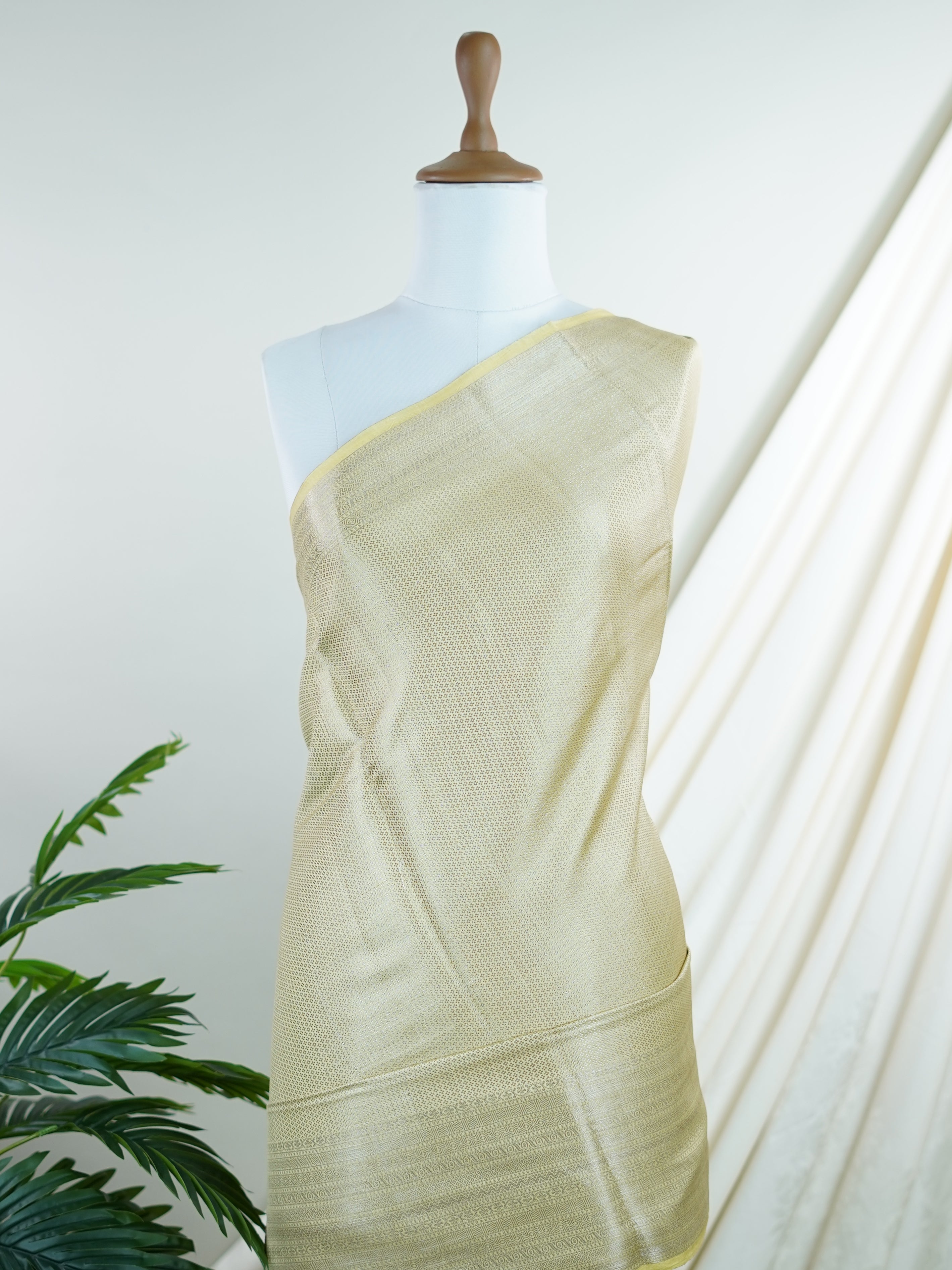 Chiniya Silk Yellow 100% Pure Silk  - Manoranjitham Weaves - Handloom Store