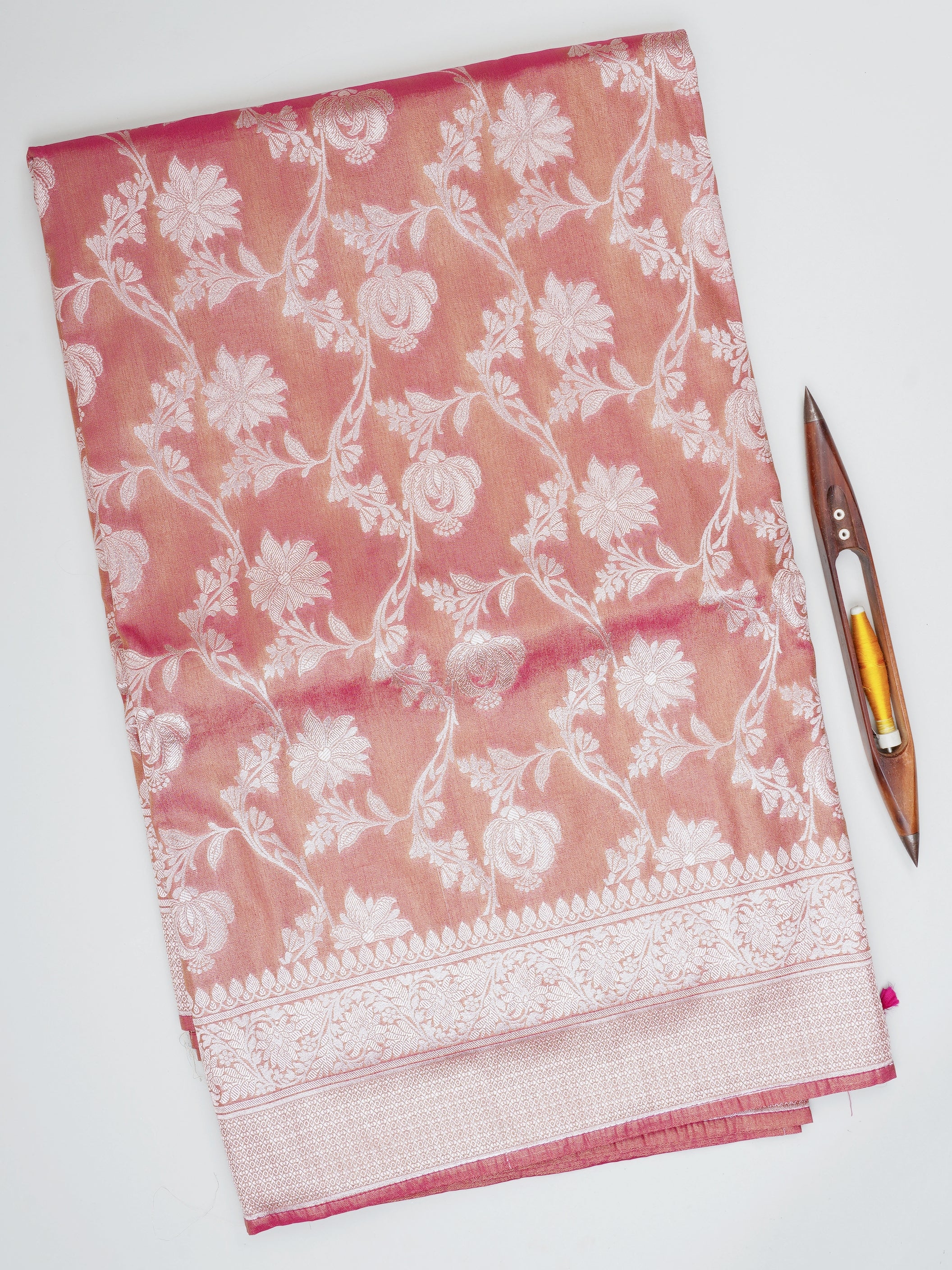 Semi Silk Pink Semi Tissue - Manoranjitham Weaves - Handloom Store