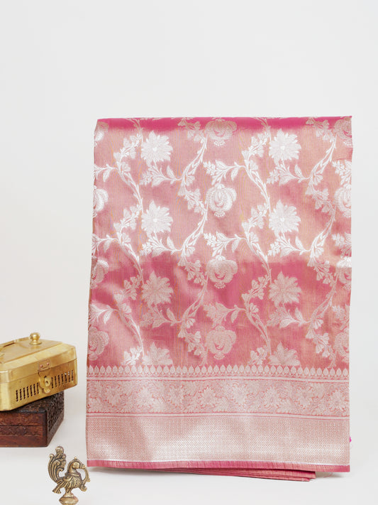 Semi Silk Pink Semi Tissue - Manoranjitham Weaves - Handloom Store