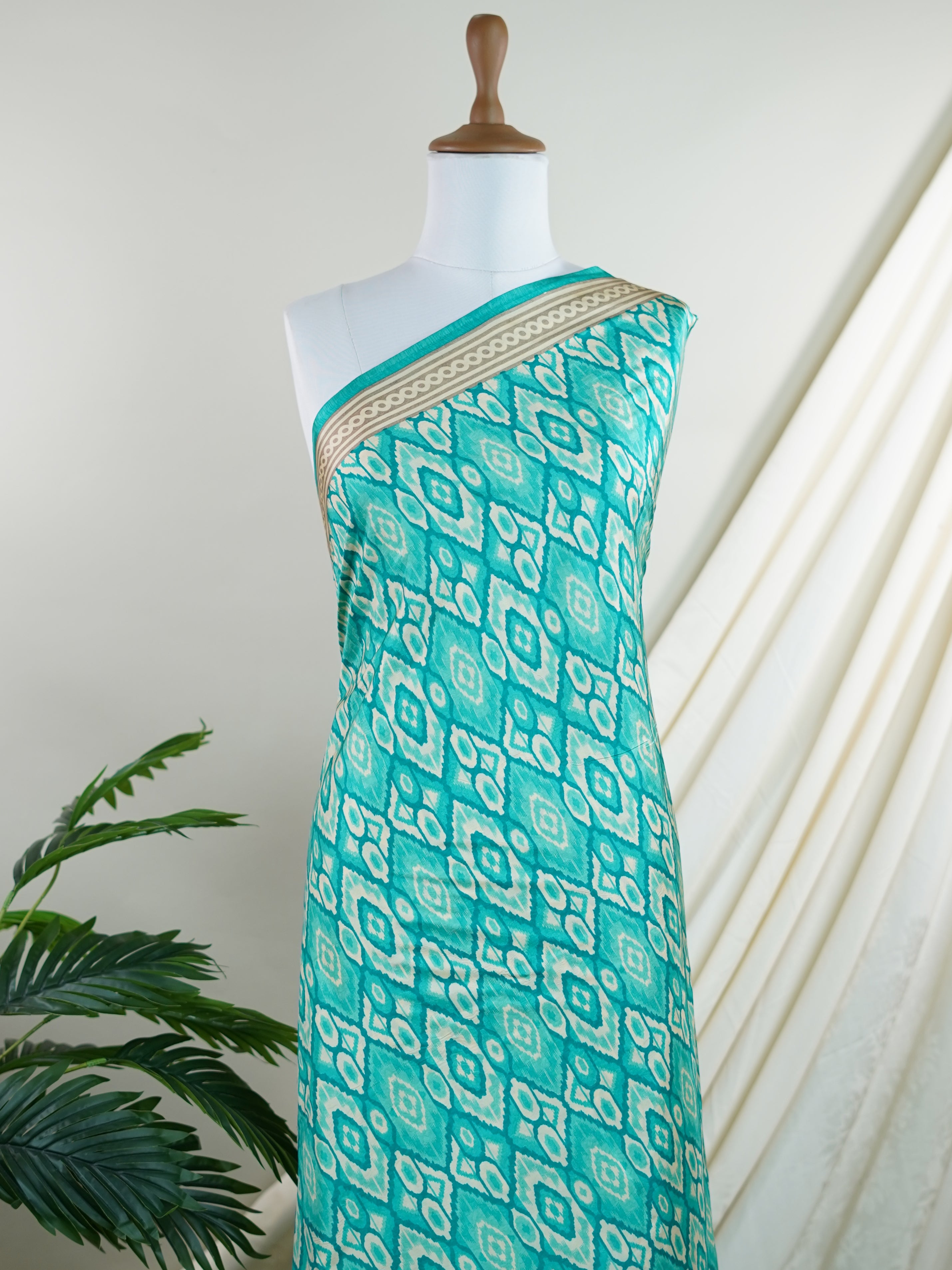 Satin Green Semi Mushru - Manoranjitham Weaves - Handloom Store