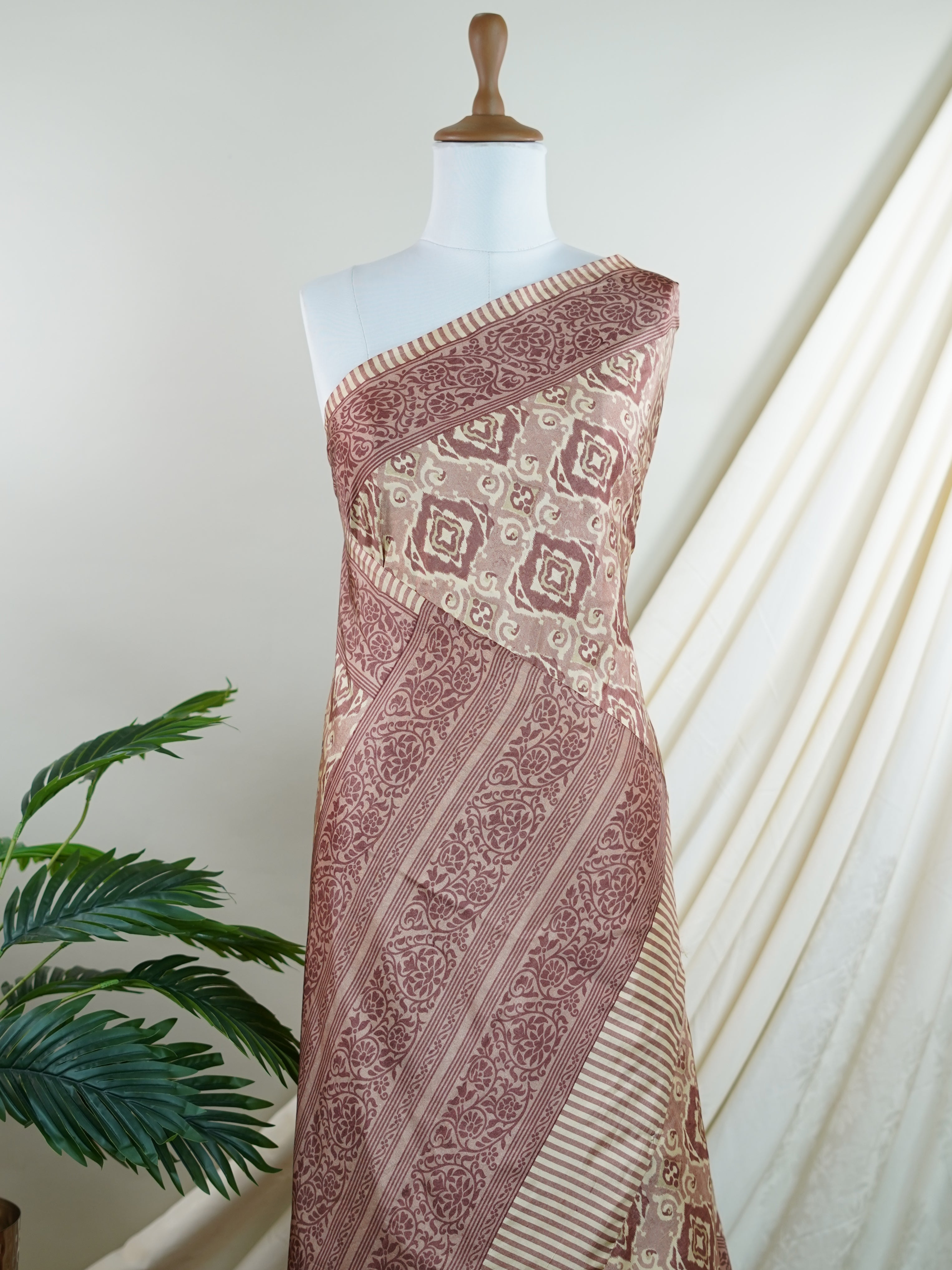 Satin Salmon Semi Mushru - Manoranjitham Weaves - Handloom Store