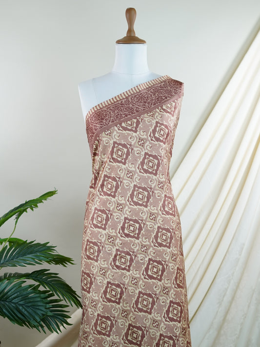 Satin Salmon Semi Mushru - Manoranjitham Weaves - Handloom Store