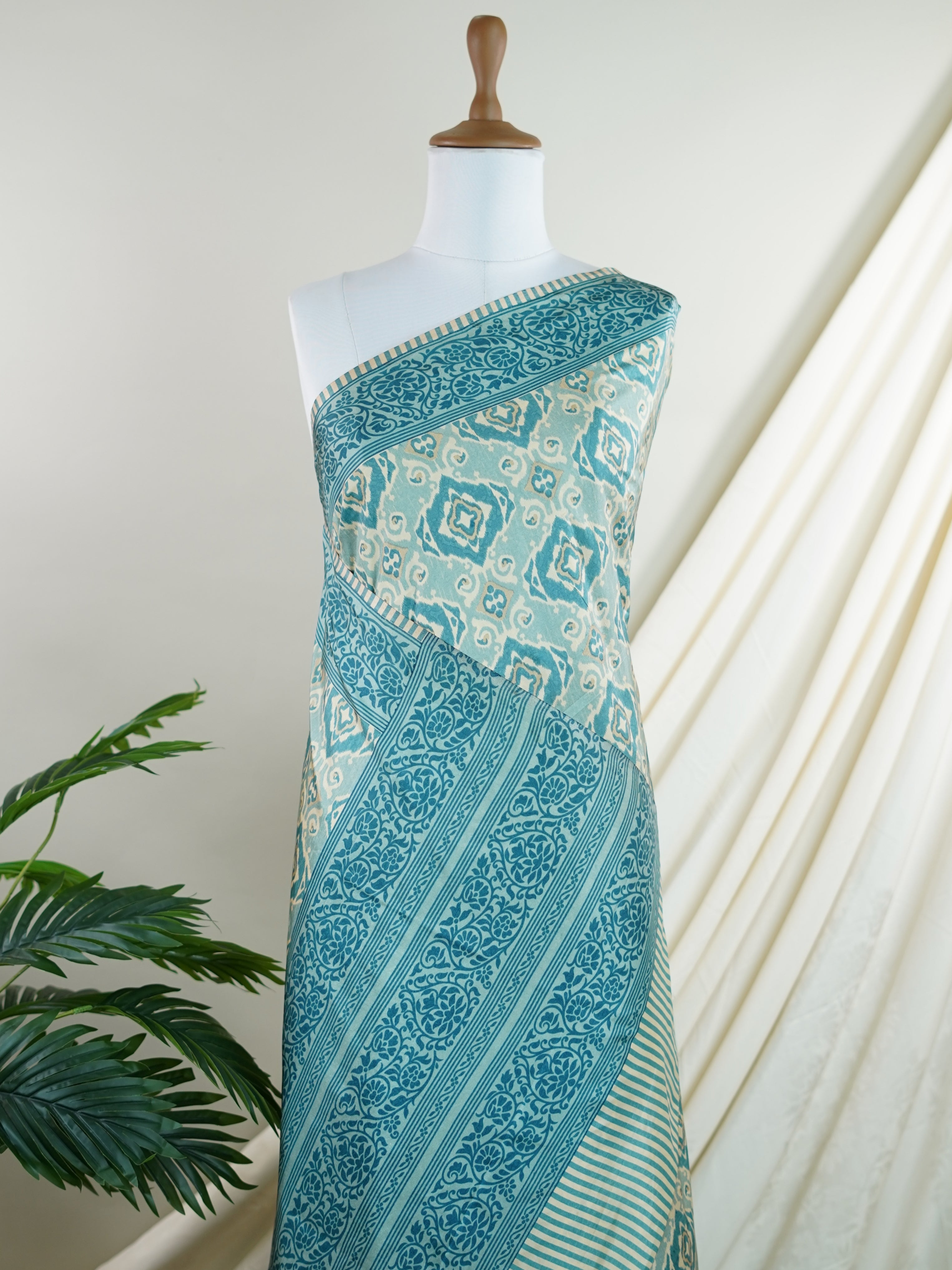 Satin Sea Blue  Semi Mushru - Manoranjitham Weaves - Handloom Store