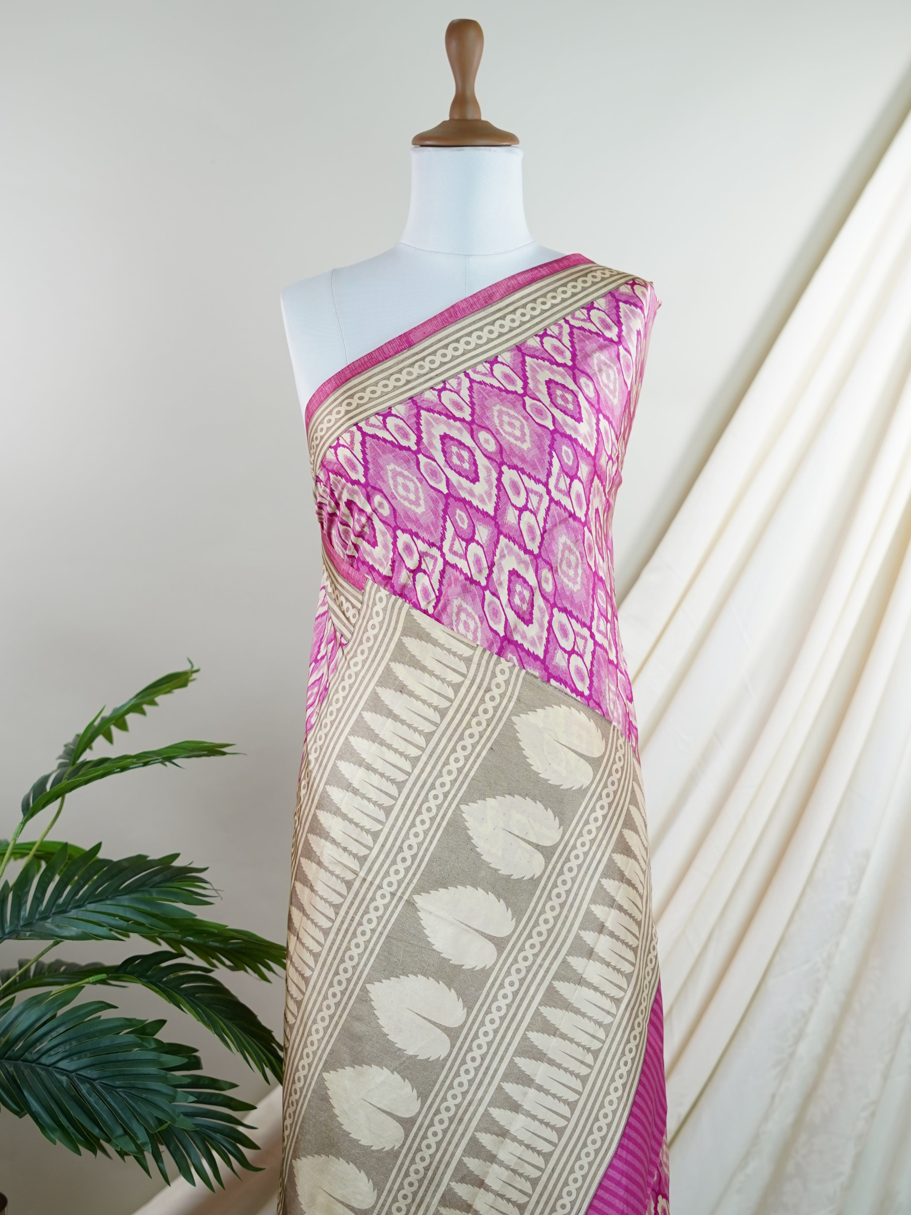 Satin Pink Semi Mushru - Manoranjitham Weaves - Handloom Store