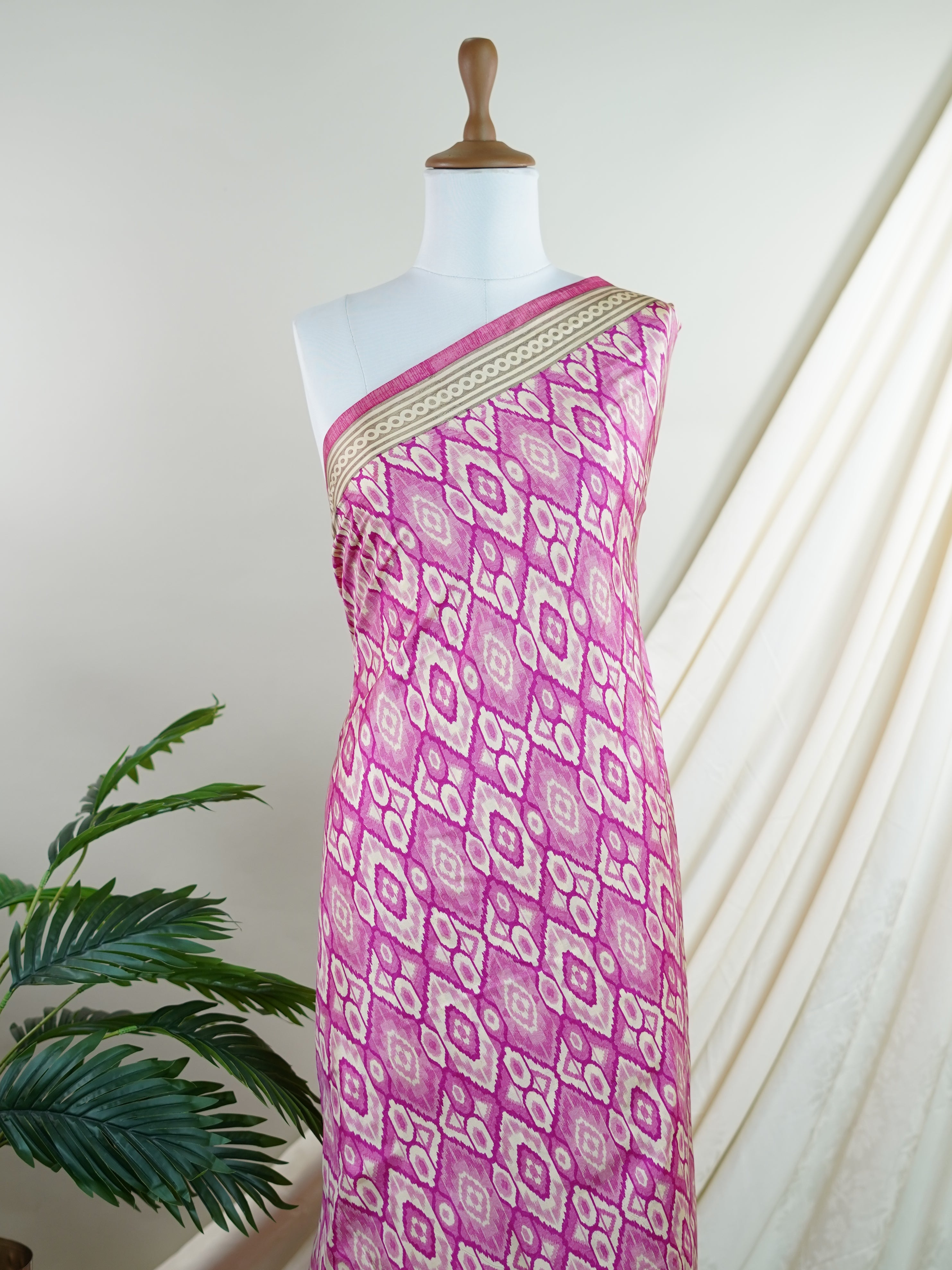 Satin Pink Semi Mushru - Manoranjitham Weaves - Handloom Store
