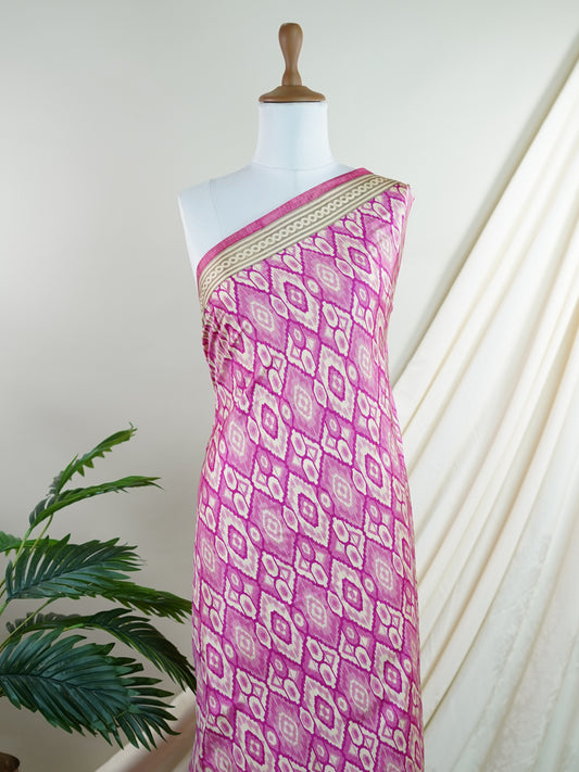 Satin Pink Semi Mushru - Manoranjitham Weaves - Handloom Store