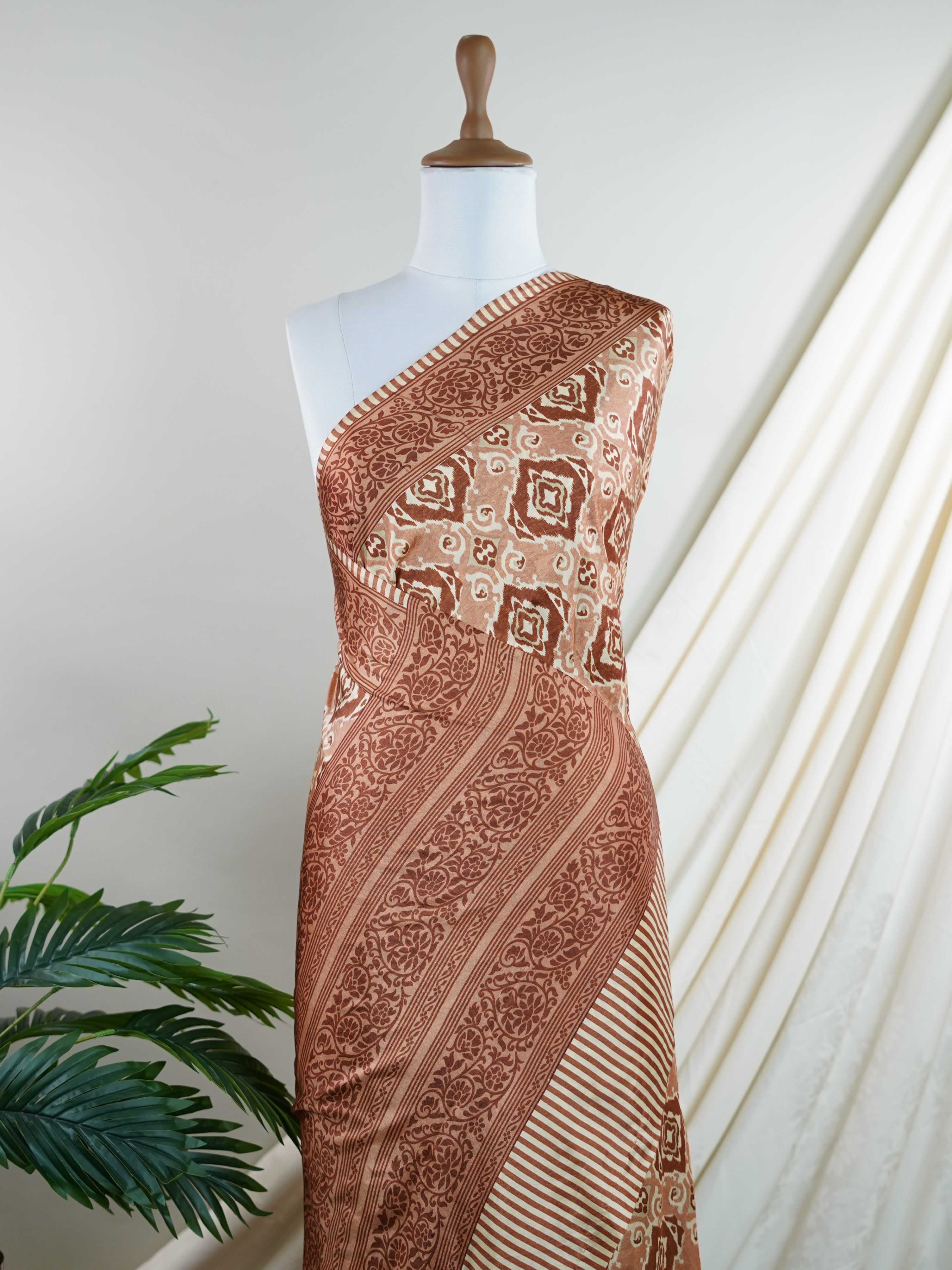 Satin Brown  Semi Mushru - Manoranjitham Weaves - Handloom Store