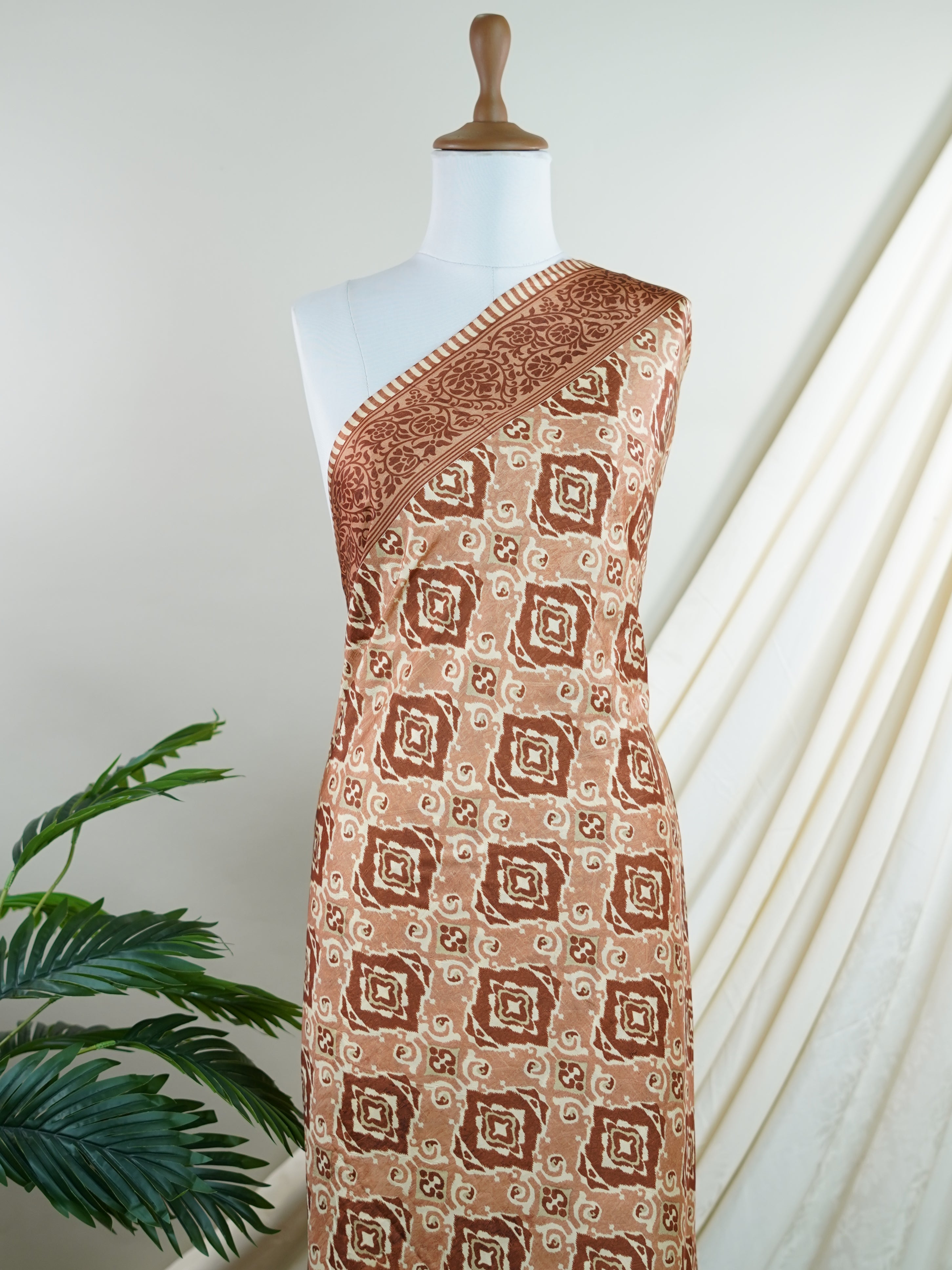 Satin Brown  Semi Mushru - Manoranjitham Weaves - Handloom Store