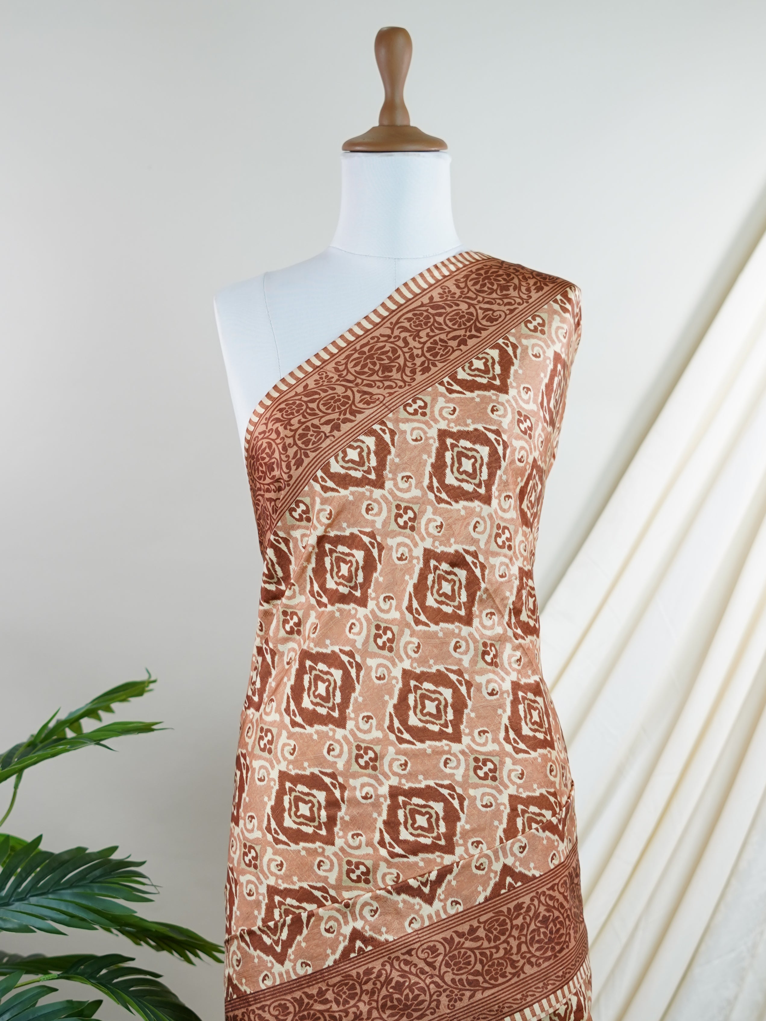 Satin Brown  Semi Mushru - Manoranjitham Weaves - Handloom Store