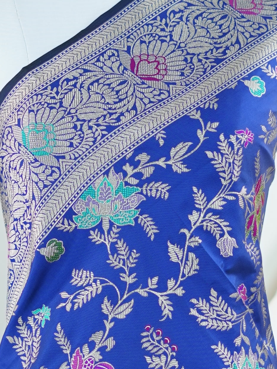 Katan Ink Blue Katan Semi Silk - Manoranjitham Weaves - Handloom Store