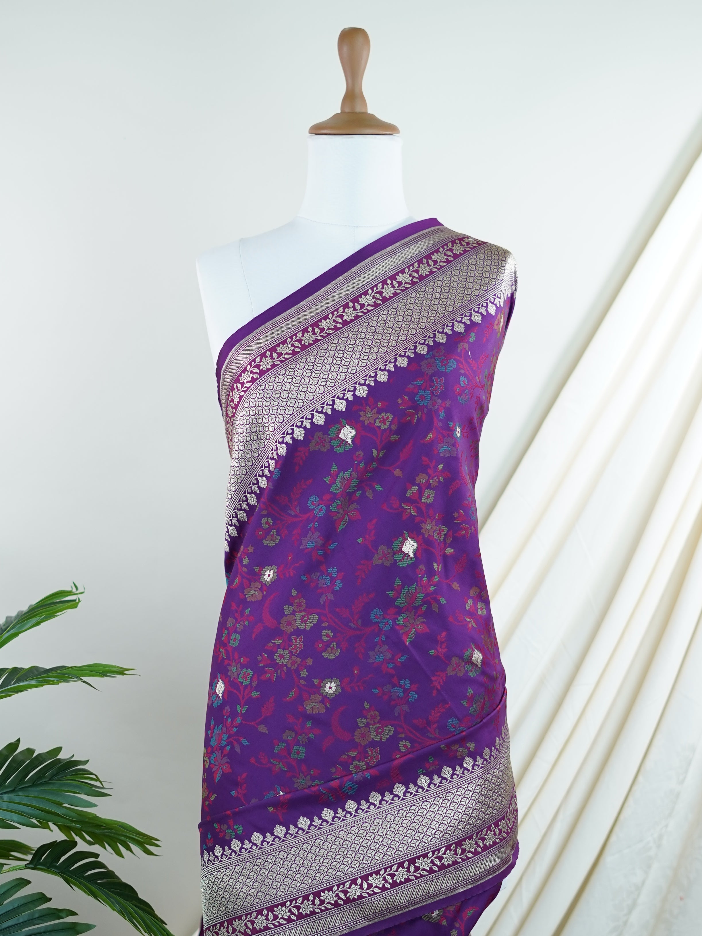 Katan Purple Katan Semi Silk - Manoranjitham Weaves - Handloom Store
