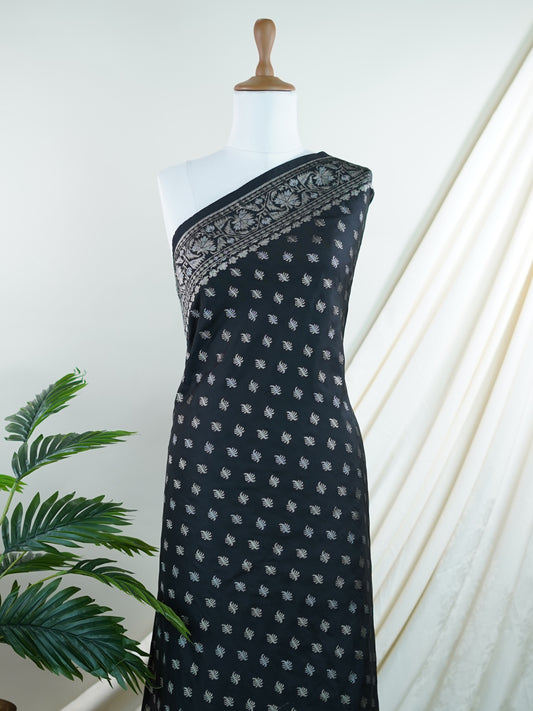 Katan Black Katan Semi Silk - Manoranjitham Weaves - Handloom Store