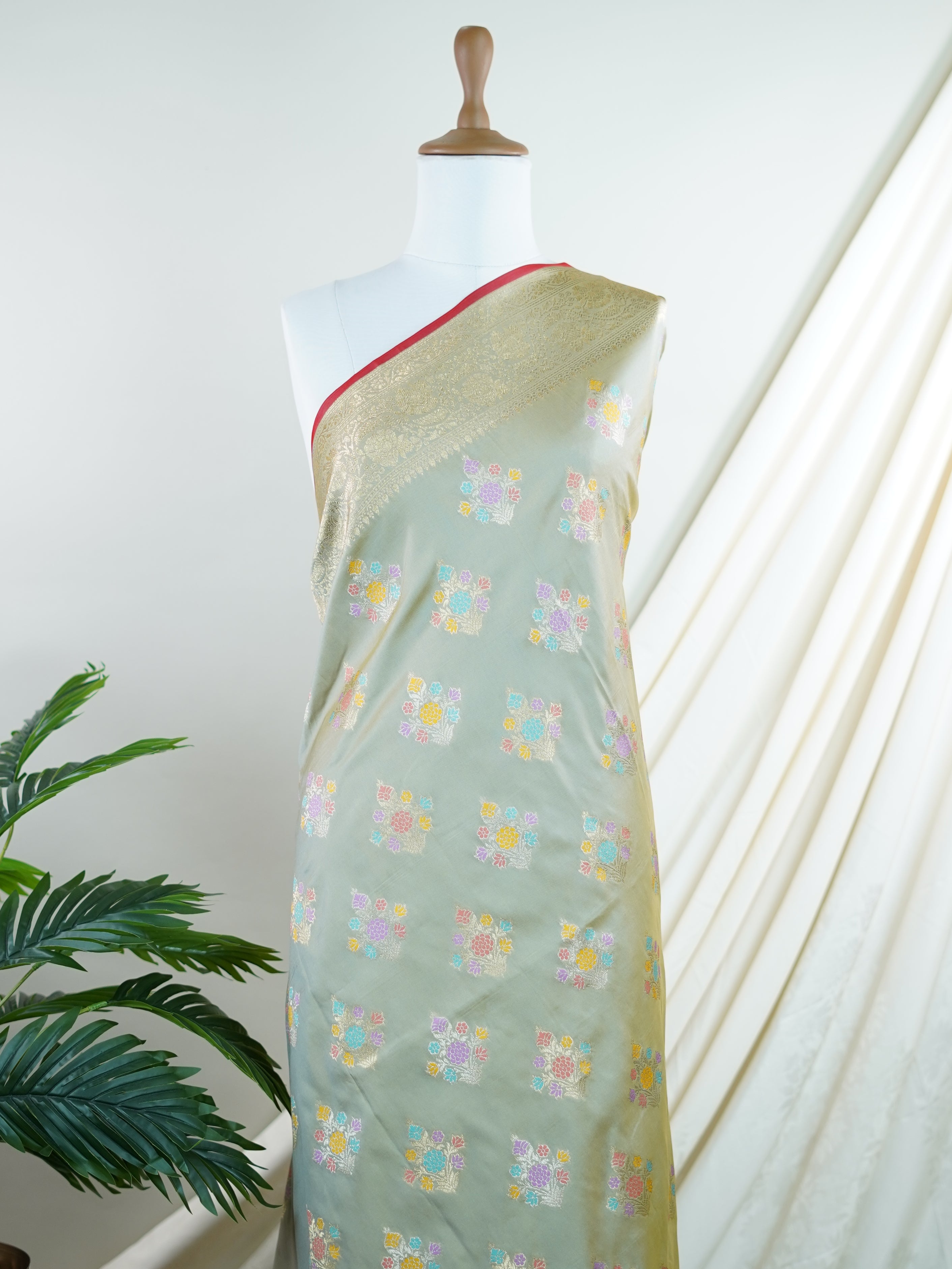 Katan Grey Katan Semi Silk - Manoranjitham Weaves - Handloom Store