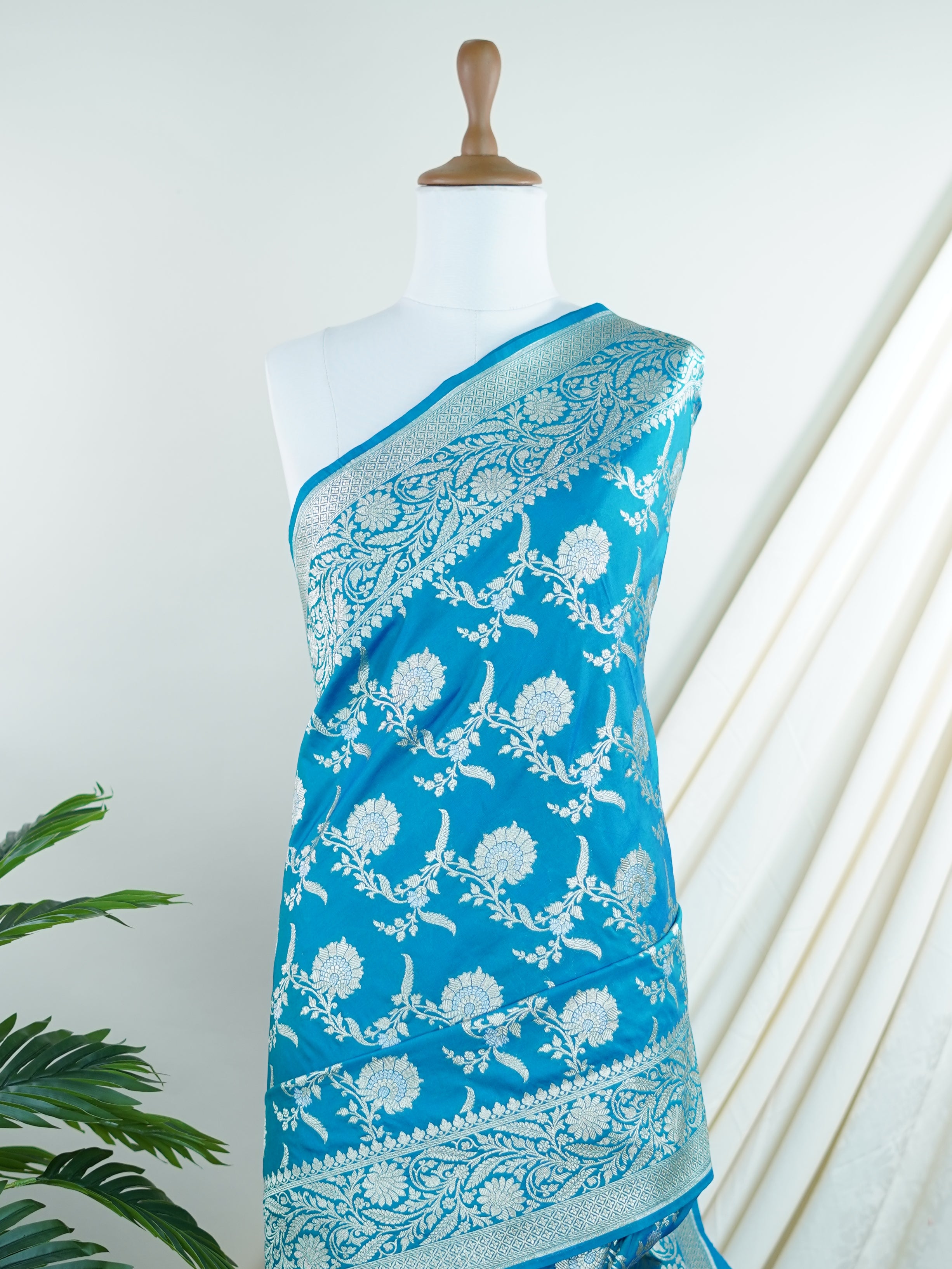 Katan Blue Katan Semi Silk - Manoranjitham Weaves - Handloom Store