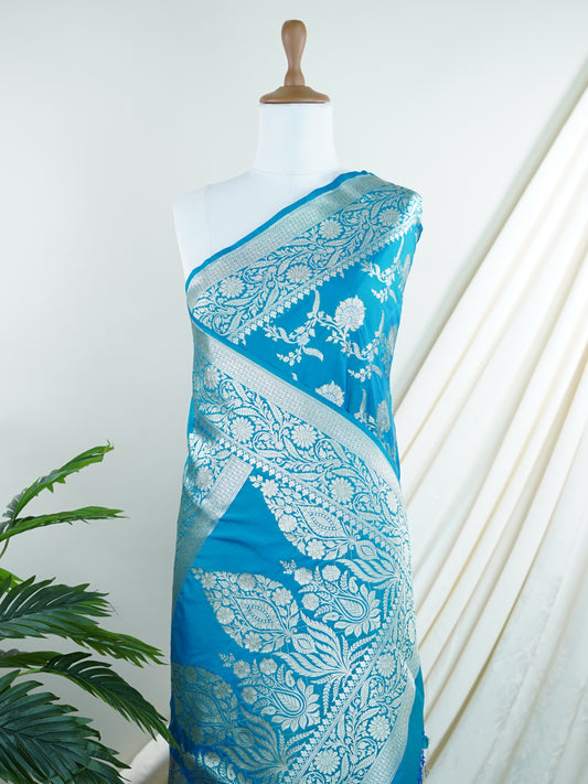 Katan Blue Katan Semi Silk - Manoranjitham Weaves - Handloom Store